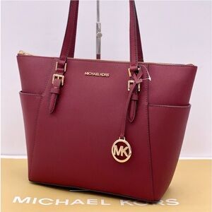 Michael Kors Large Charlotte Tote Shoulder Bag Dark Cherry